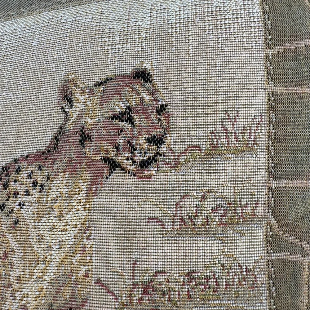 Vintage Cheetah Tapestry Throw Pillow Velvet Back Quilted Safari Animal 16x16